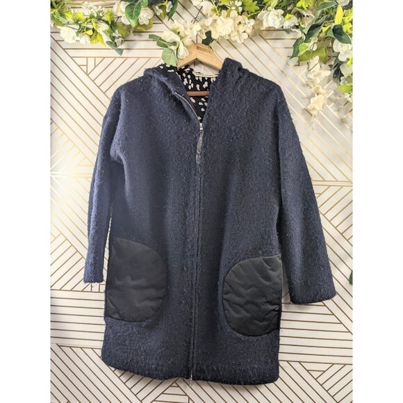 TSUMORI CHISATO Women's Navy Blue Coat Wool Ladies Zip Up Hooded Size 2 - Picture 1 of 13